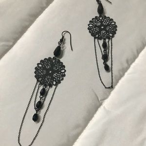 One of a kind handmade Black chandelier earrings